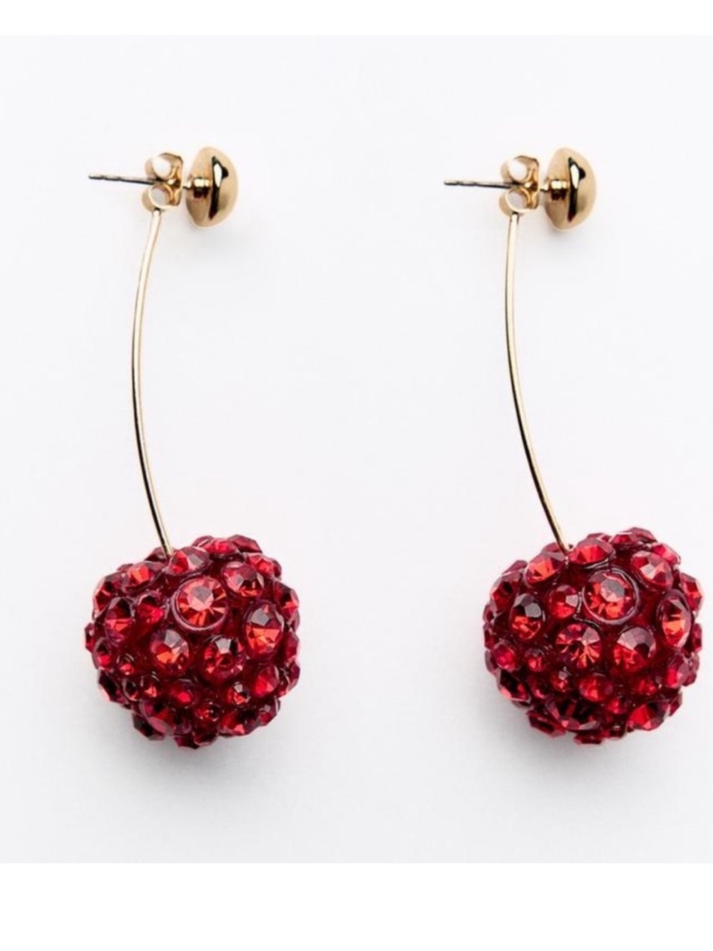 Zara Red Rhinestone Cherry Drop Earrings Sparkly NWT